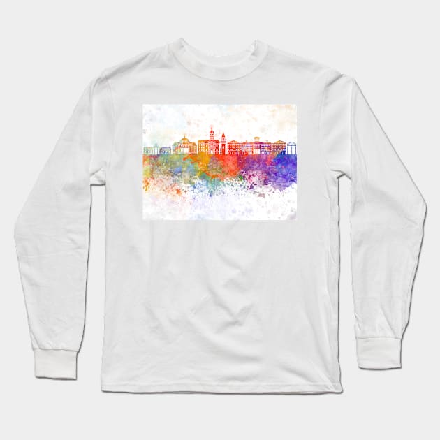 Athens GA skyline in watercolor background Long Sleeve T-Shirt by PaulrommerArt